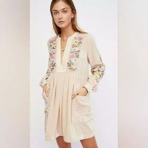 Free People Embroidered Gauze Mia Velvet Mini Dress Pale pink